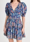 Sea Rory Print Puff Sleeve Mini Dress In Rose Multi In Blue