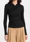 Vince Long Sleeve Fixed Stretch Wrap Top In Black In Black