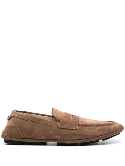 Dolce & Gabbana Logo-plaque Round Toe Loafers In Brown