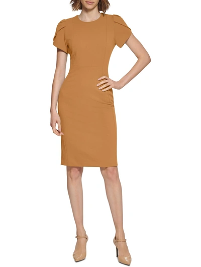 Calvin Klein Womens Crepe Midi Sheath Dress In Multi