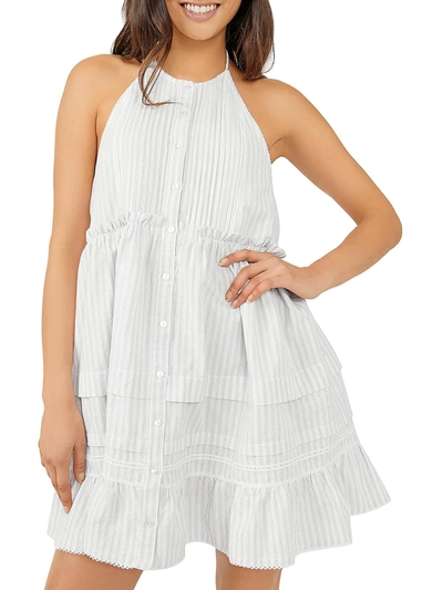 Free People Womens Picot Trim Button Down Halter Dress In White