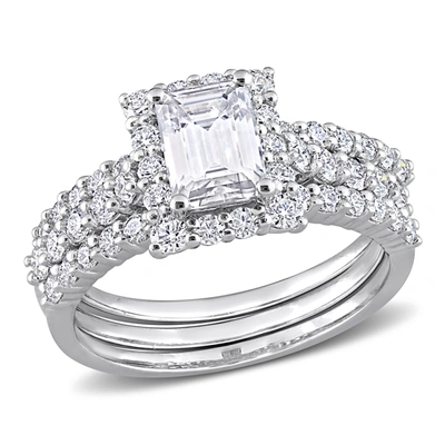 MIMI & MAX 2 1/10CT DEW CREATED MOISSANITE SQUARE HALO BRIDAL RING SET IN STERLING SILVER