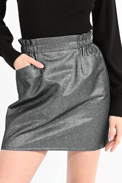 Molly Bracken Iridescent Herringbone Mini Skirt In Silver In Grey