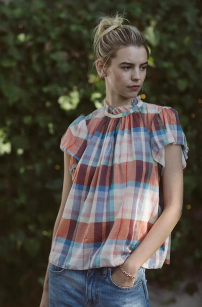 Trovata Carla High Neck Shirt In Sorbetto Plaid In Multi