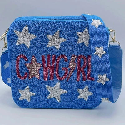 Treasure Jewels Cowgirl Stars Beaded Box Purse In Blue