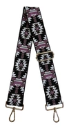 AHDORNED 2" "TRIBAL" EMBROIDERED BAG STRAP IN BLACK/WHITE/PINK