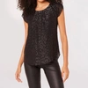 APRICOT ANIMAL PRINT LUREX TULIP SLEEVE TOP IN BLACK