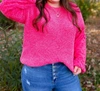 ADORA PUFF SLEEVE SWEATER IN HOT PINK