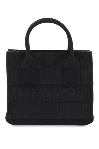 Ferragamo Lettering Logo Small Tote Bag In Black