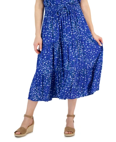 Style & Co Women's Printed Drawstring Tiered Midi Skirt, Created For Macy's In Elegant Sapphire