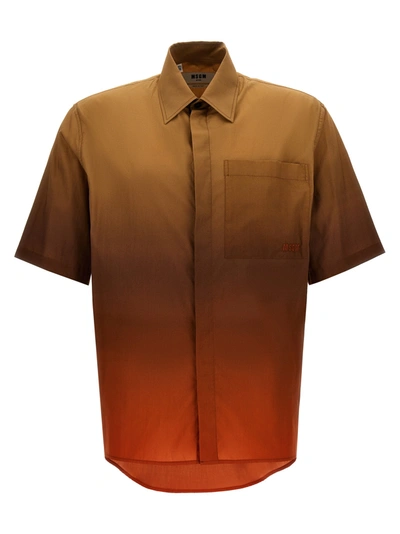 Msgm Logo-embroidered Cotton Shirt In Brown