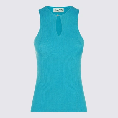 Lanvin Keyhole-neck Ribbed Tank Top In Blue