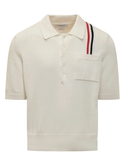 Thom Browne 红白蓝条纹针织polo衫 In White