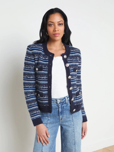 L Agence Woodson Stripe Knit Jacket In Blue Multi
