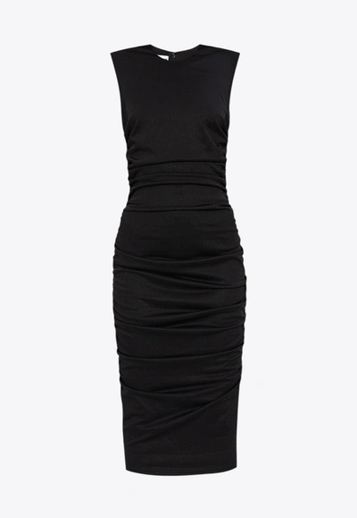 Moschino Sleeveless Ruched Midi Dress In Black