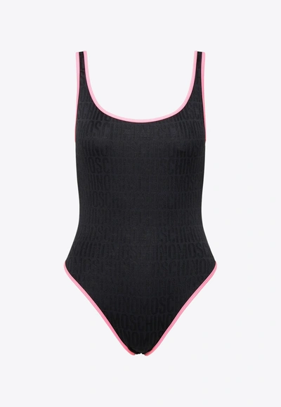 Moschino Logo Printed One Piece Swimsuit In Black