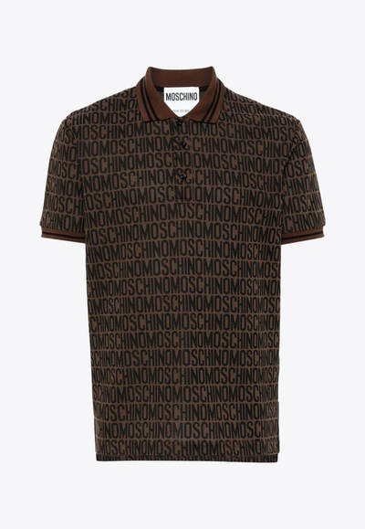 Moschino All-over Logo-jacquard Polo Shirt In Brown