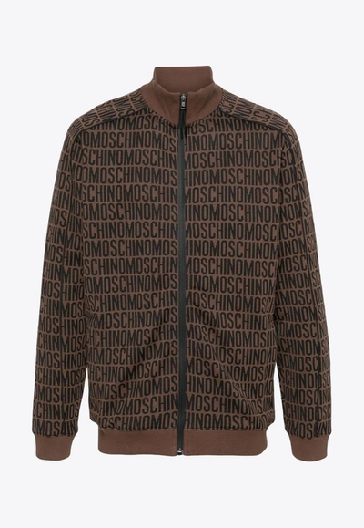 Moschino All-over Logo-jacquard Sweatshirt In Brown