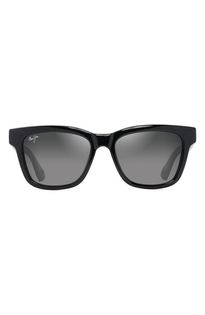 Maui Jim Hanohano 53mm Gradient Polarizedplus2® Sunglasses In Shiny Black W/trans Light Grey