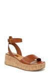 Franco Sarto Presley Womens Leather Ankle Strap Wedge Sandals In Cognac Brown Leather