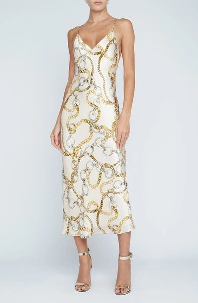 L AGENCE SERIDIE CHAIN PRINT SILK MIDI SLIPDRESS