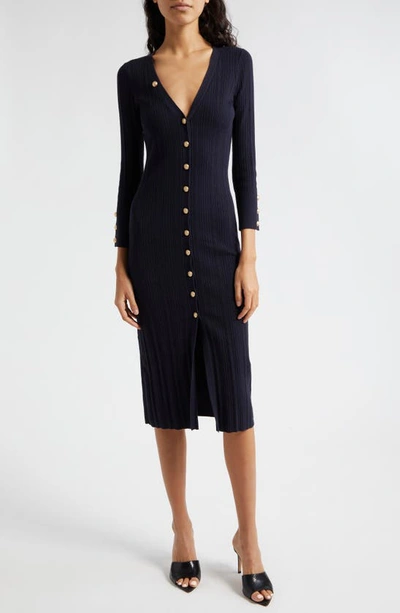 L Agence Kyra Button-front Duster Midi Dress In Midnight/gold
