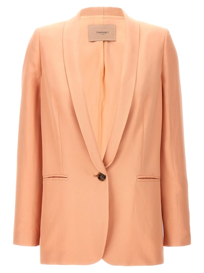 Twinset Single-breasted Blazer In Nude & Neutrals