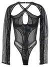 Mugler Black Criss-crossed Bodysuit In Black