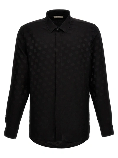 Saint Laurent Polka-dot Silk Shirt In Black