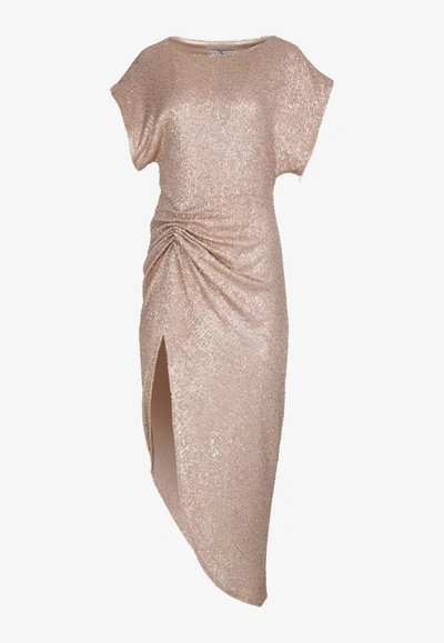 In The Mood For Love Bercot Sequined Midi Dress In Nude