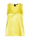 Pinko V-neck Satin Sleeveless Top In Giallo Ranuncolo
