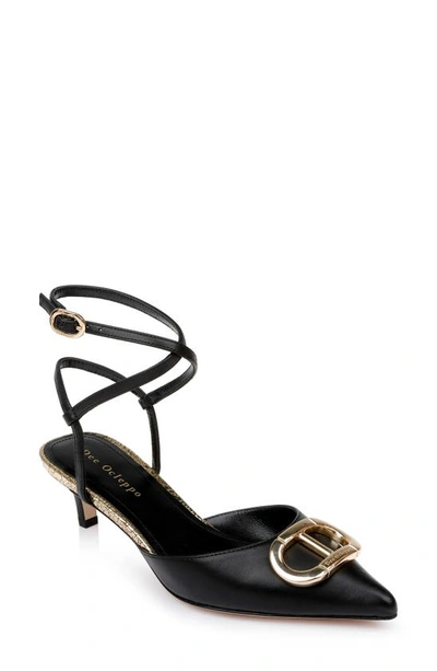 Dee Ocleppo Paige Ankle Strap Pointed Toe Kitten Heel Pump In Black