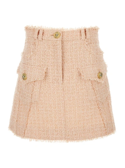 Balmain Tweed Mini Skirt In Pink