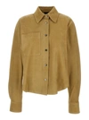 PLAIN BEIGE SUEDE SHIRT IN LEATHER WOMAN