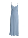PLAIN BLUE SLIP DRESS WITH V NECKLINE IN SATIN WOMAN