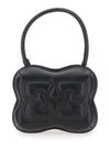 GANNI 'BUTTERFLY' BLACK HANDBAG WITH LOGO DETAIL IN LEATHER WOMAN
