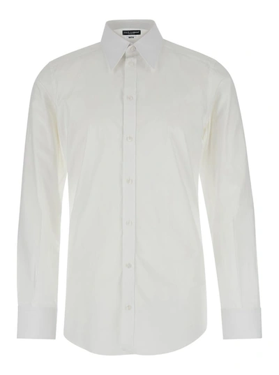 DOLCE & GABBANA WHITE POINTED COLLAR SHIRT IN COTTON MAN