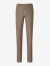 Canali Flat Front Wool Trousers In Marró