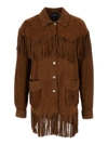 PLAIN BROWN SUEDE FRINGED SHIRT IN LEATHER WOMAN