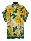 DOLCE & GABBANA YELLOW OVERSIZE SHIRT WITH FLOWER PRINT ALL-OVER IN SILK WOMAN