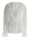 DOLCE & GABBANA WHITE CROPPED BLOUSE WITH RUFFLES TRIM IN SILK WOMAN