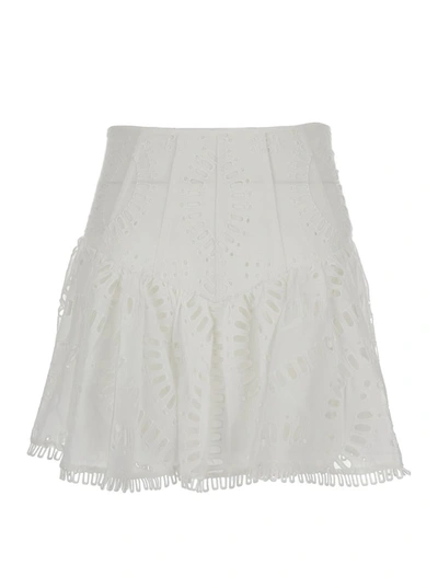 CHARO RUIZ WHITE HIGH WAISTED 'FAVIK' MINISKIRT WITH EMBROIDERY IN COTTON BLEND WOMAN
