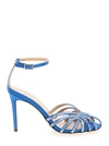 SEMICOUTURE LIGHT BLUE SANDALS WITH BAGUETTE RHINESTONES IN SATIN WOMAN