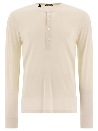 Tom Ford Lyocell Buttoned T Shirt In White