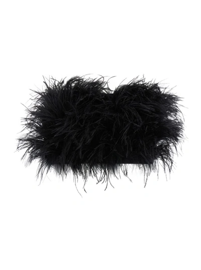 Liu •jo Black Cropped Top With Feathers In Polyester Woman
