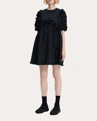 Cecilie Bahnsen Ginny Ruffled Cotton Dress In Black