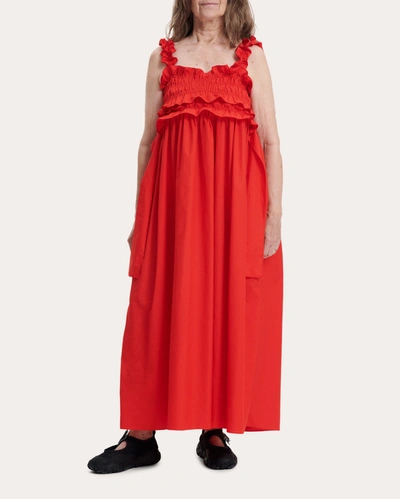Cecilie Bahnsen Giovanna Ruffle Smocked Dress In Red