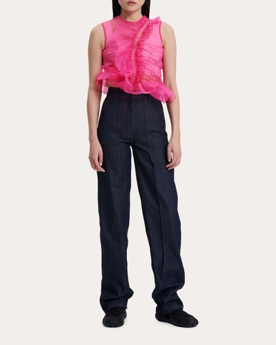 Cecilie Bahnsen Geo Ruffled Silk Top - Women's - Silk In Pink