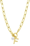 ADORNIA 14K GOLD PLATED INITIAL & PEARL PENDANT NECKLACE