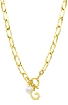 ADORNIA 14K GOLD PLATED INITIAL & PEARL PENDANT NECKLACE